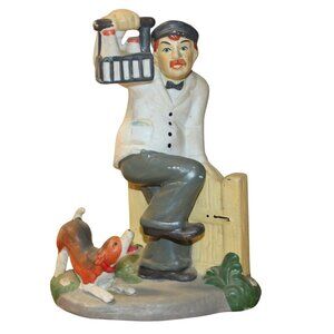 Vtg Dog Chasing Milkman Figurine Alco Traditions Hand-Painted Ceramic Collectibl